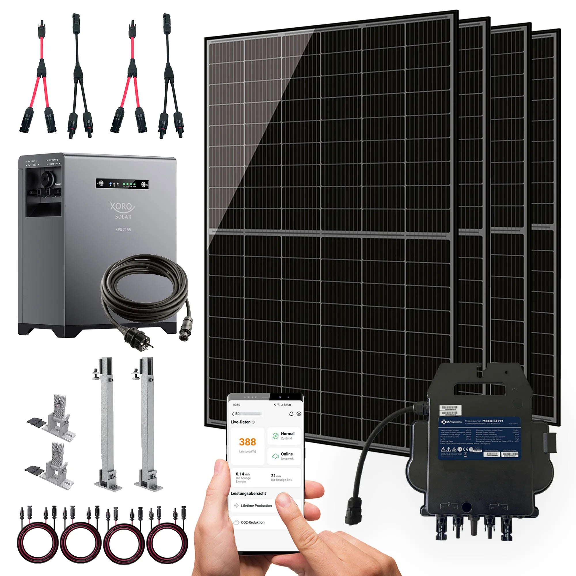 Main Bild Sunova Solar Panel mit SPS2155 und PVH 60 und Wechselrichter + Zubehör und Mobile