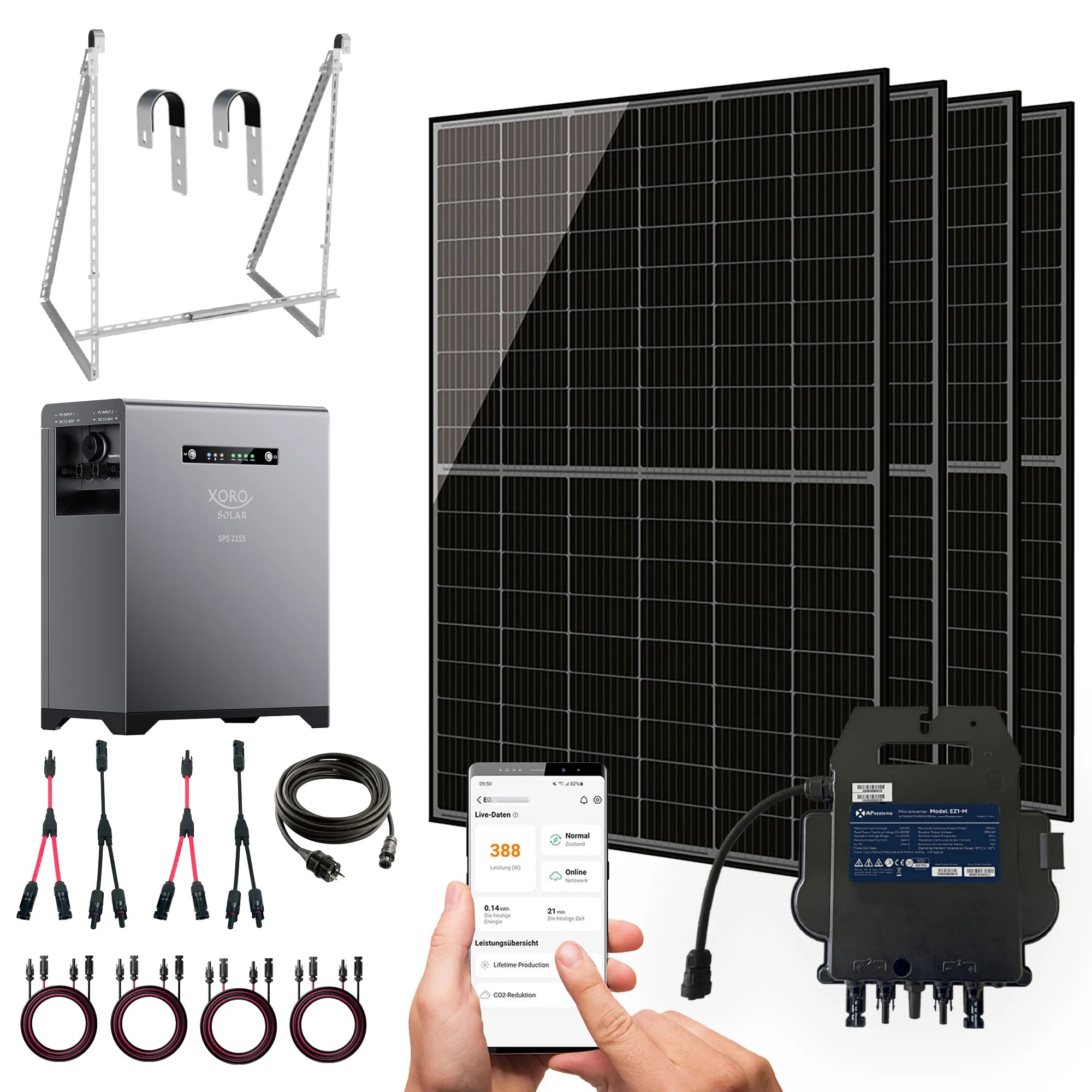 Main Bild Sunova Solar Panel mit SPS2155 und PVH 220 und Wechselrichter + Zubehör und Mobile