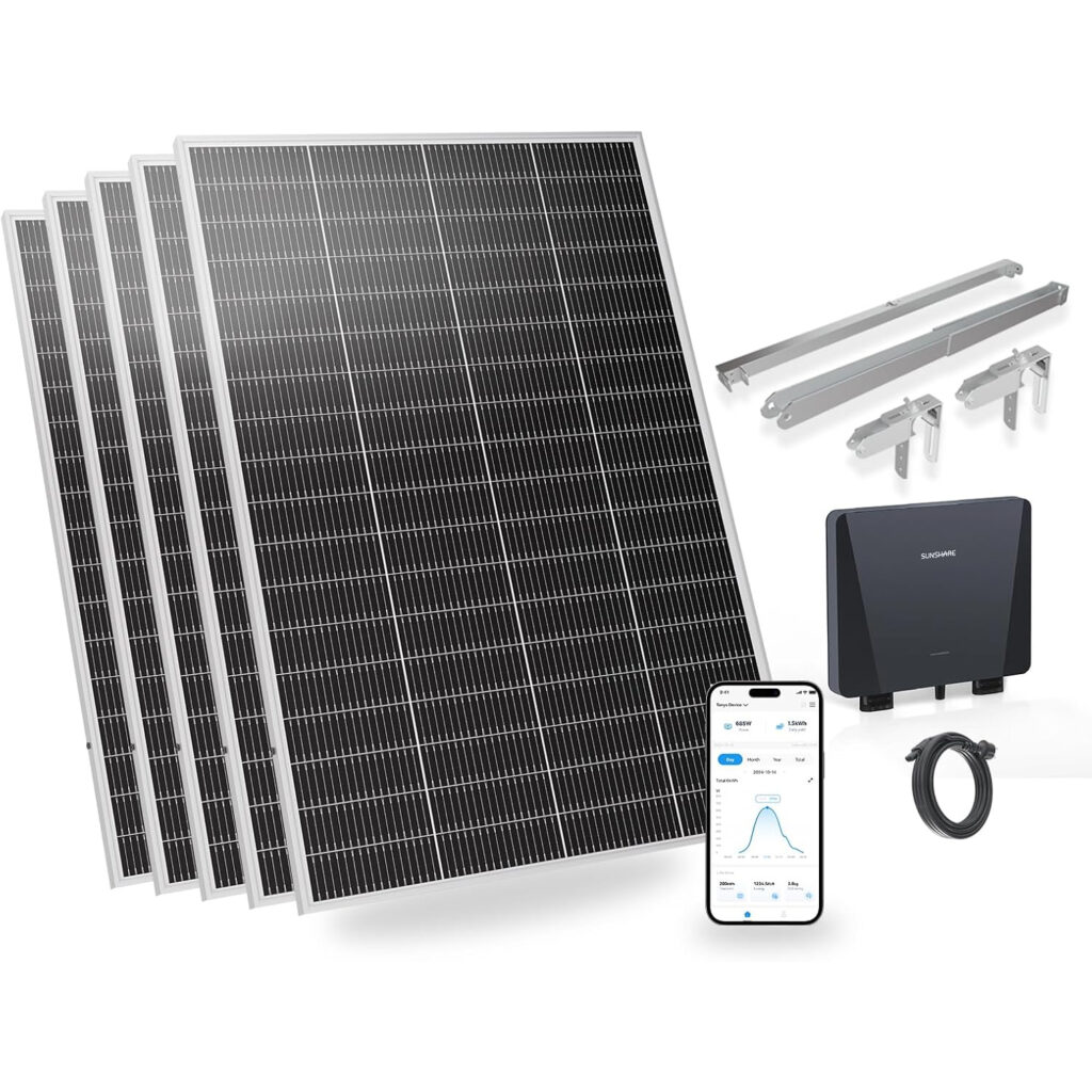 SUNSHARE Ray Lite Kit mit Halterung – Balkonkraftwerk mit Aluminiumhalterung, 200W Solarmodulen und App-Steuerung, ohne Bohren montierbar