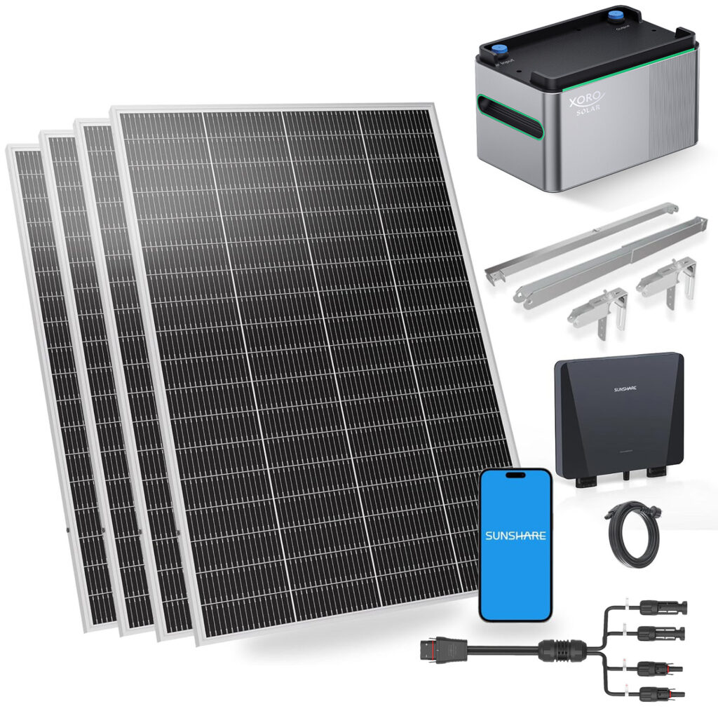 SUNSHARE Ray Lite Speicher-Kit mit XORO SOLAR SPS 1124 – Balkonkraftwerk mit Speicher, 200W Solarmodulen und Smart Wechselrichter