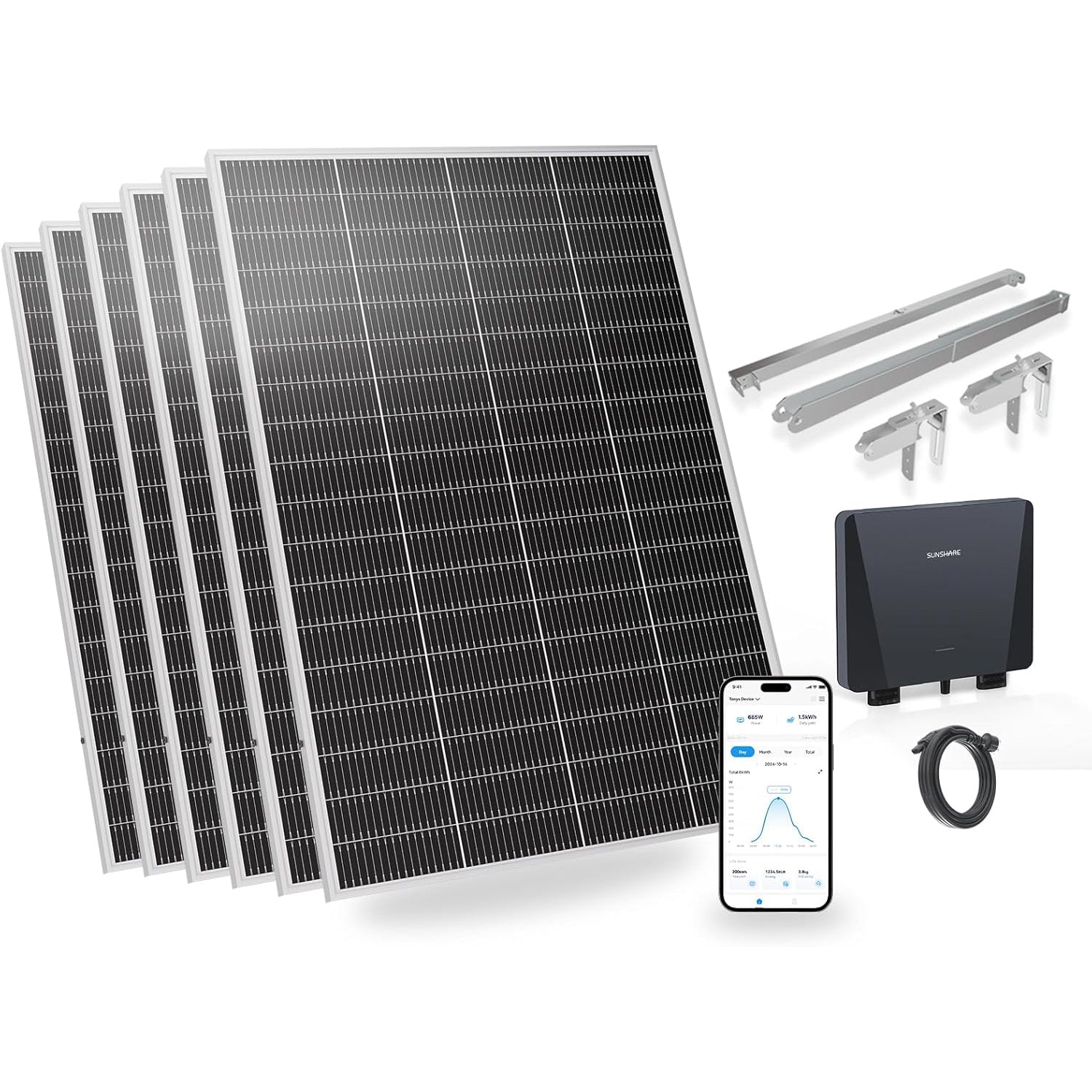 SUNSHARE 1200 W Ray Lite Module Balkonkraftwerk Set mit Smart Mikro-Wechselrichter und Halterung