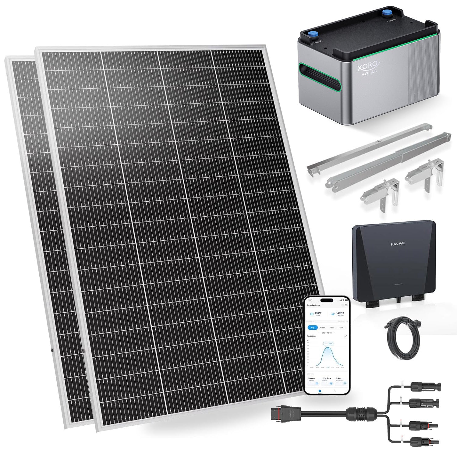 SUNSHARE 400 W Ray Lite Module Balkonkraftwerk Set mit SPS 1124 Stromspeicher, Smart Mikro-Wechselrichter und Halterung
