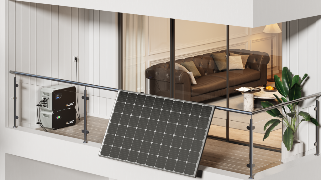 ALLWEI BM1600-2 Powerstation mit Solarmodulen auf einem Balkon