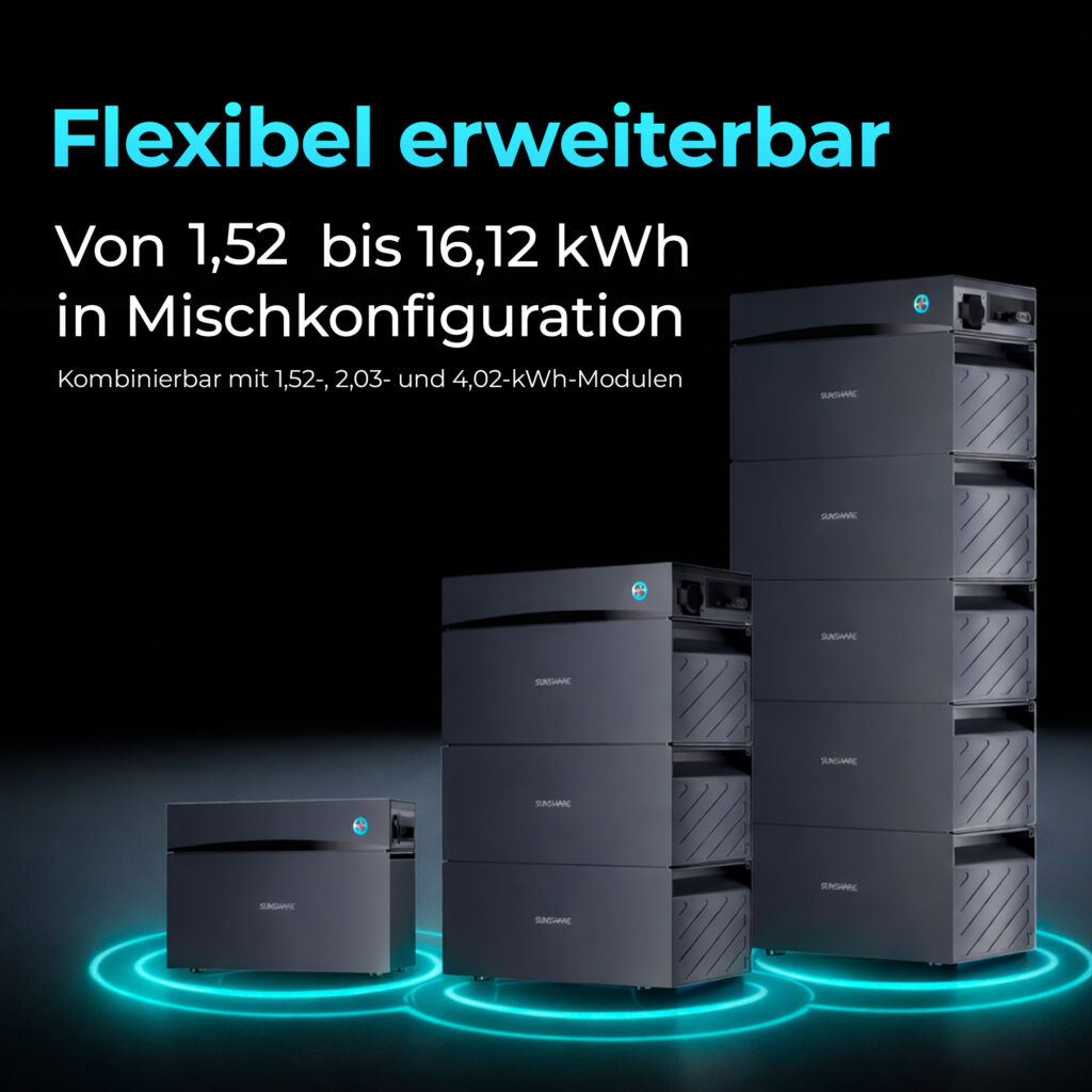 SUNSHARE Glory Energiespeicher in verschiedenen modularen Speicherkonfigurationen
